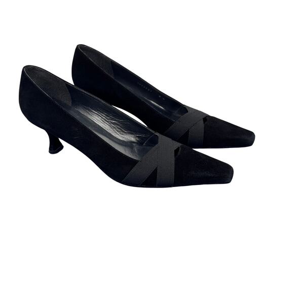 Vintage Stuart Weitzman Heels Womens 9 Narrow Black Suede Slip On Brazil 2003 - Picture 1 of 16